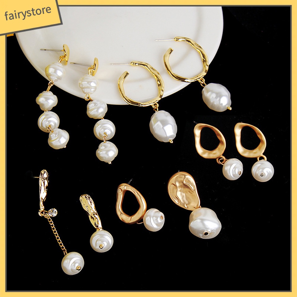 Khuyên Tai Dáng Dài Đính Ngọc Trai Nhân Tạo Thời Trang