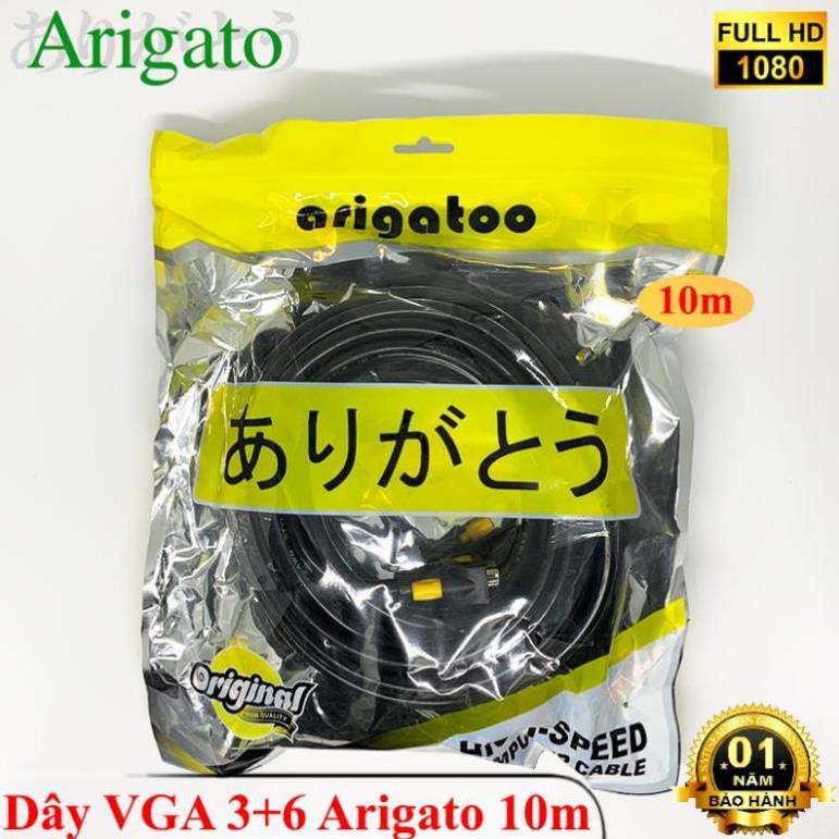 Cáp Vga, Dây VGA 3+6 10m ARIGATO hàng chất lượng cực tốt, truyền tín hiệu nhanh và ổn định, không lỗi