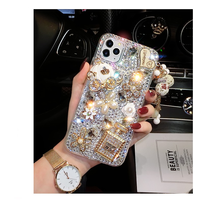 Ốp Điện Thoại Họa Tiết Hoa Đính Đá Lấp Lánh Cho iphone 15 14 13 12 pro max 12 11 pro max x xr xs 7 8 plus