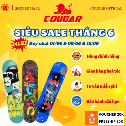 Ván Trượt Cougar-2406 Chính Hãng Dành Cho Trẻ Em Từ 2-6 Tuổi, Mặt Nhám Chống Trơn Màu Đen, Nhiều Màu Sắc