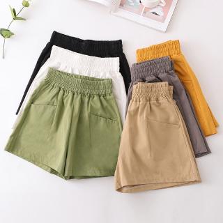 Quần short vải cotton mỏng ống rộng lưng cao cá tính