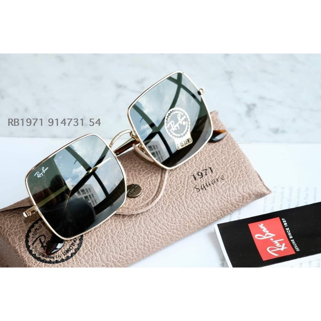 Kính mát Rayban RB1971 914731 mắt vuông, viền kim loại vàng ⚜️Hàng Authentic⚜️