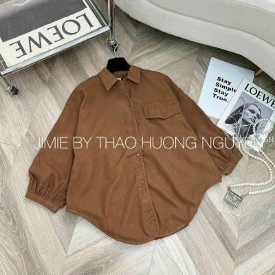 Áo sơ mi nhung tăm vạt bầu nắp túi 1 bên trẻ trung nhiều màu sắc