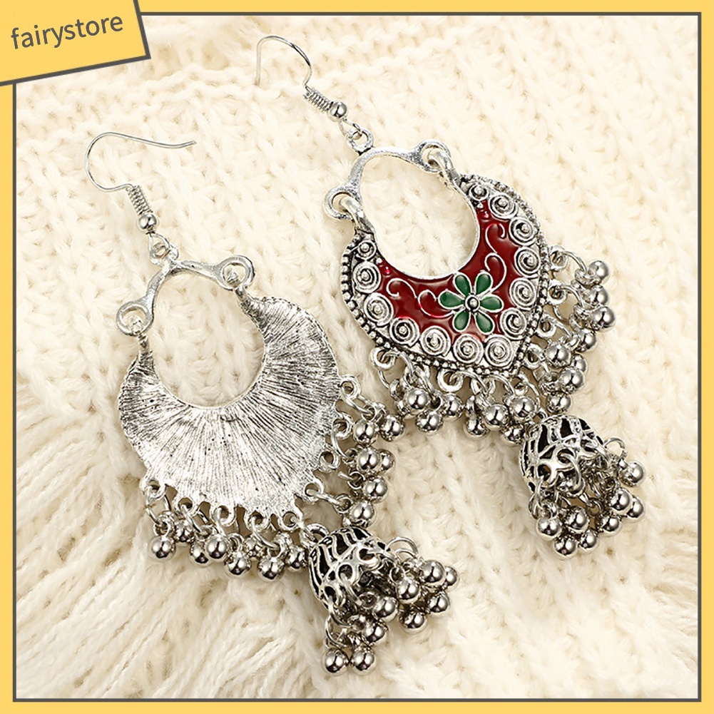 Bông tai dáng dài hình hoa phối tua rua phong cách bohemian