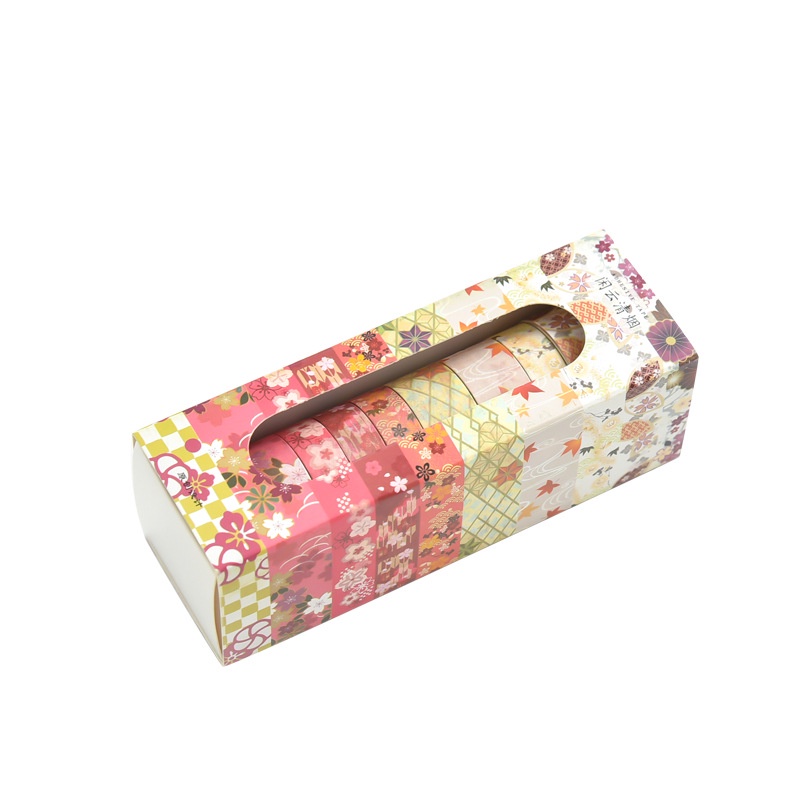 Hộp 10 cuộn washi tape băng keo washi phong cách dễ thương trang trí sổ CREAMY WST02