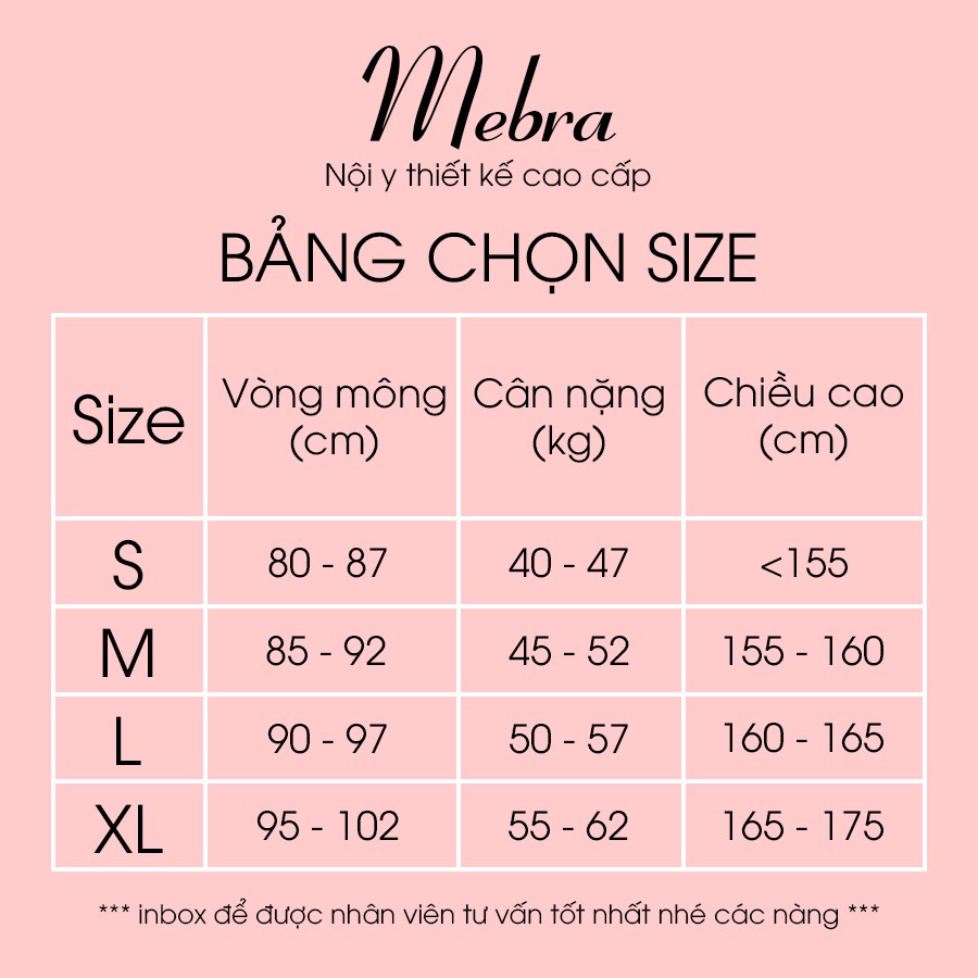 Quần lót ren hoa kiểu chữ Y màu cherry dầm sữa chua thương hiệu Mebra, ren hoa hàn thấm hút co giản không nếp gấp MEY07