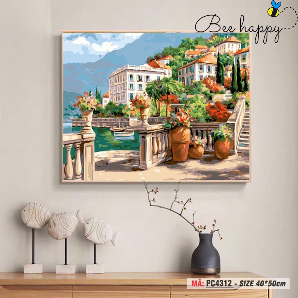 Tranh trang trí tô màu theo số phong cảnh biển Địa Trung Hải Sondausohoavn PC4312