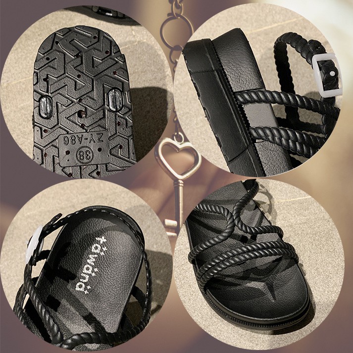 Sandal cao su tawana khóa nhựa đế trắng cao 3 cm dáng chiến binh form nhỏ 1 size 3G01