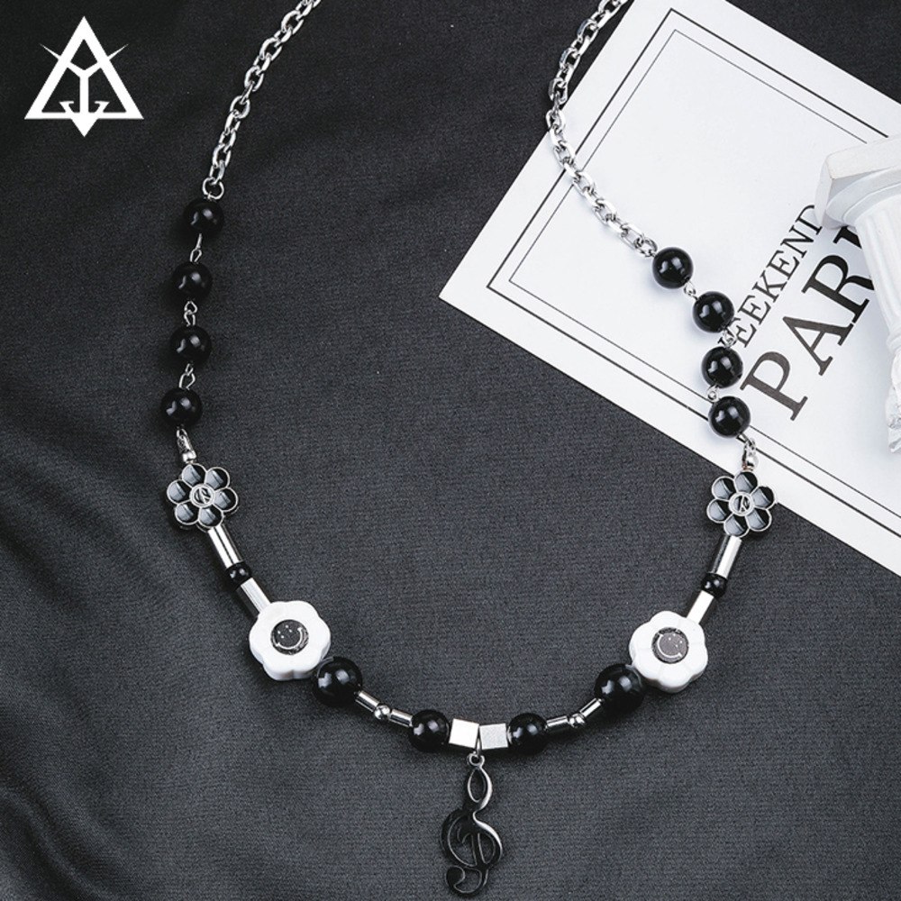 vòng cổ Mặt Hình Nốt Nhạc Đính Ngọc Trai Phong Cách Hip Hop