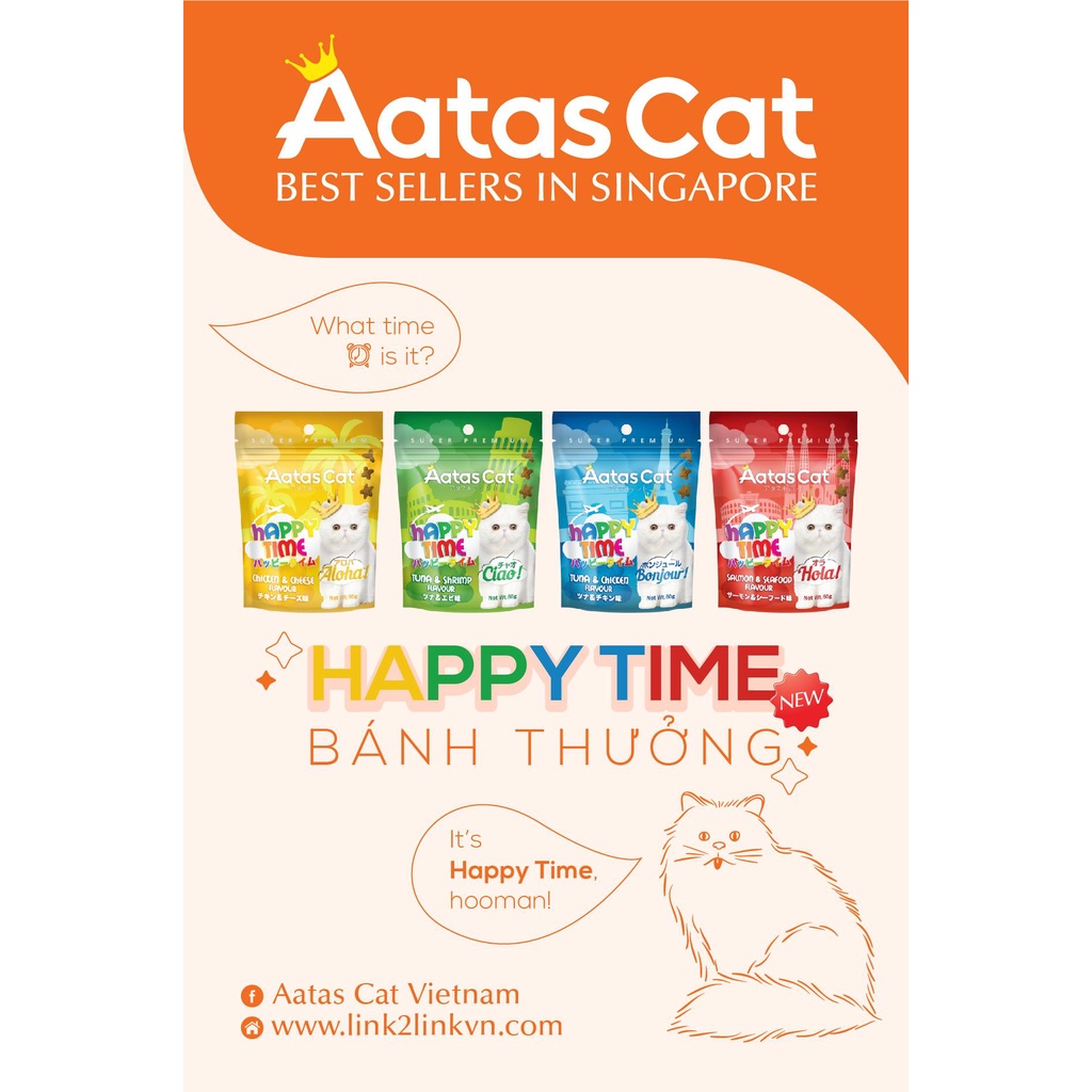 Snack Aatas Cat Happy Time bánh thưởng cho mèo nhiều vị gói 60g