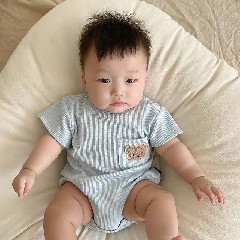 Bộ Áo Liền Quần Vải Cotton Mỏng In Hoạt Hình Dễ Thương Thời Trang Mùa Hè Cho Bé Từ 0-3 Tuổi