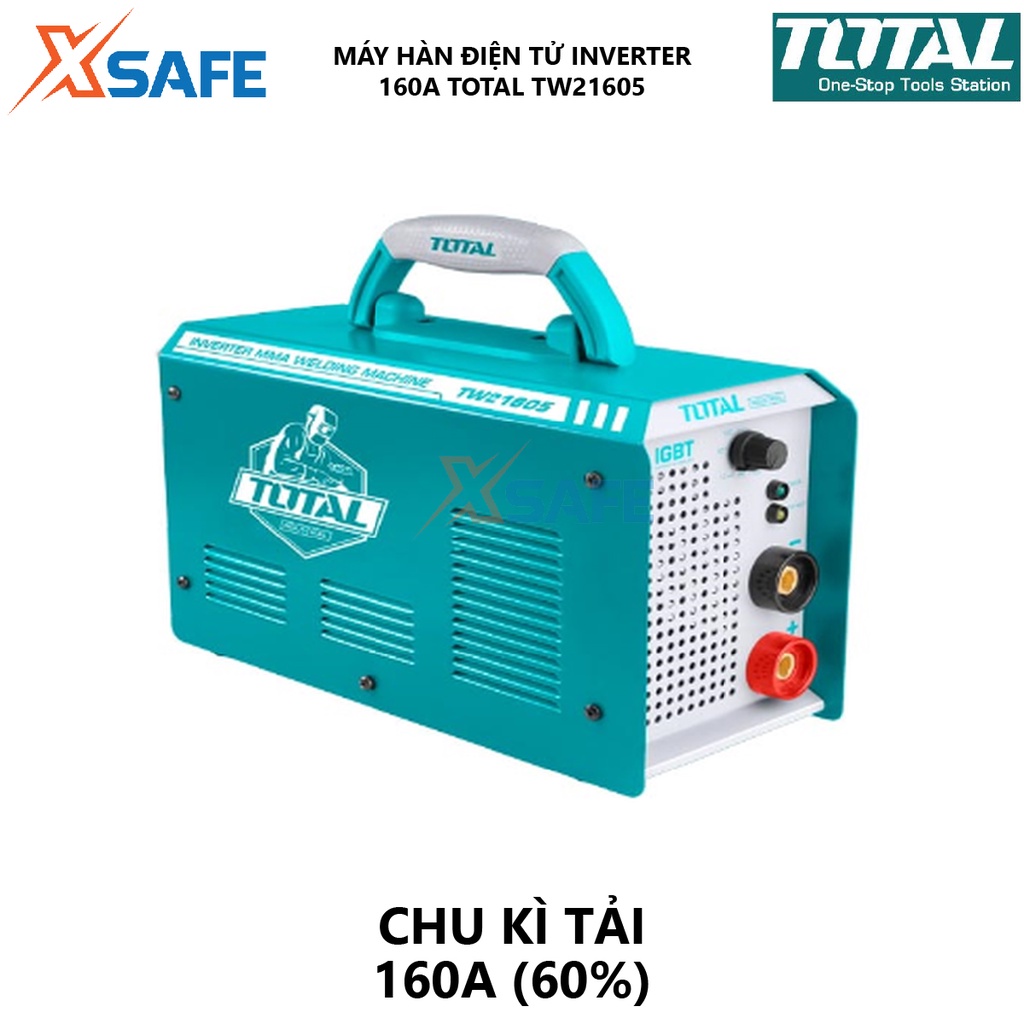 Máy hàn điện tử TOTAL TW21605 Máy hàn Inverter MMA Nguồn vào 6.3 kVA 65V Dòng điện 10-160A Điện cực hàn Ø1.6-4.0