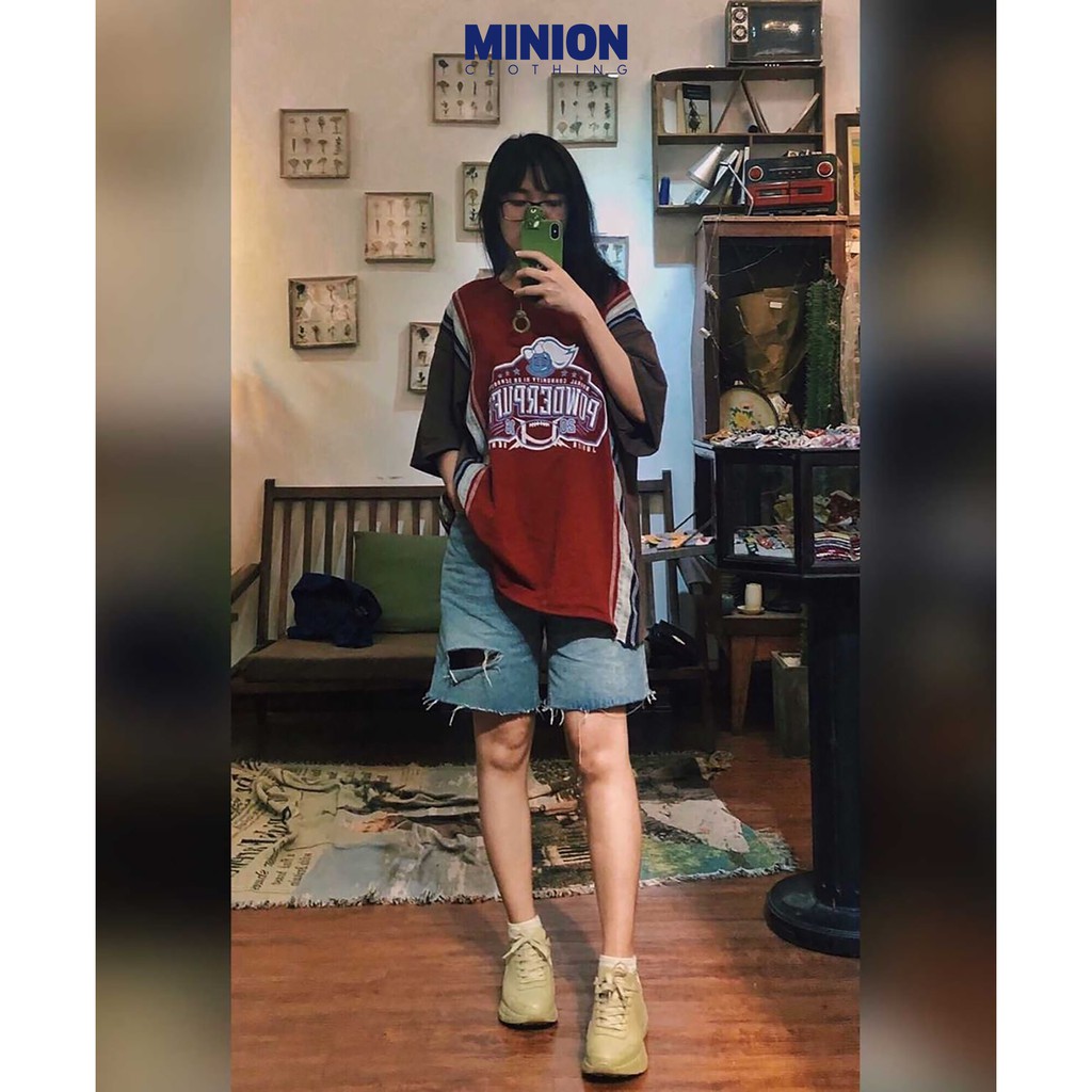 Quần sooc rách ống rộng MINION CLOTHING lưng cạp cao short jeans Unisex nam nữ Ulzzang Streetwear Hàn Quốc chất bò Q6338