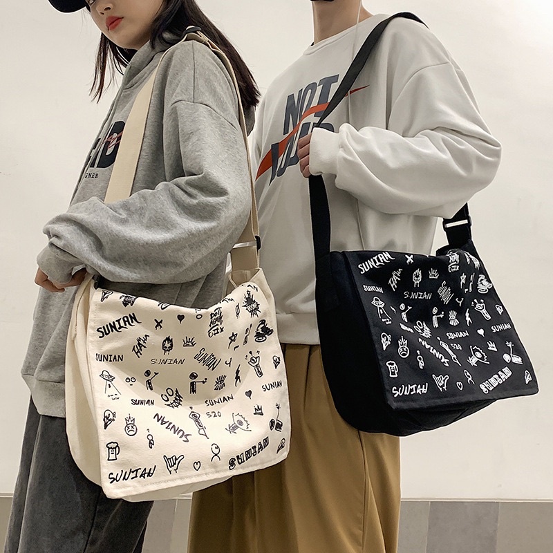 Túi đeo chéo vải canvas sunian nam nữ size to đi học đi chơi giá rẻ