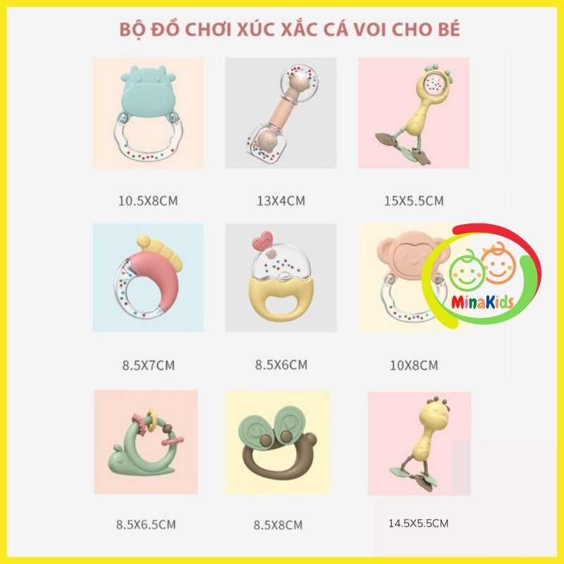 Bộ Đồ Chơi Xúc Xắc Gặm Nướu Lục Lạc Cầm Tay Cho Bé Sơ Sinh 9,13 Món Hộp Đựng Cá Heo Dễ Thương XX08