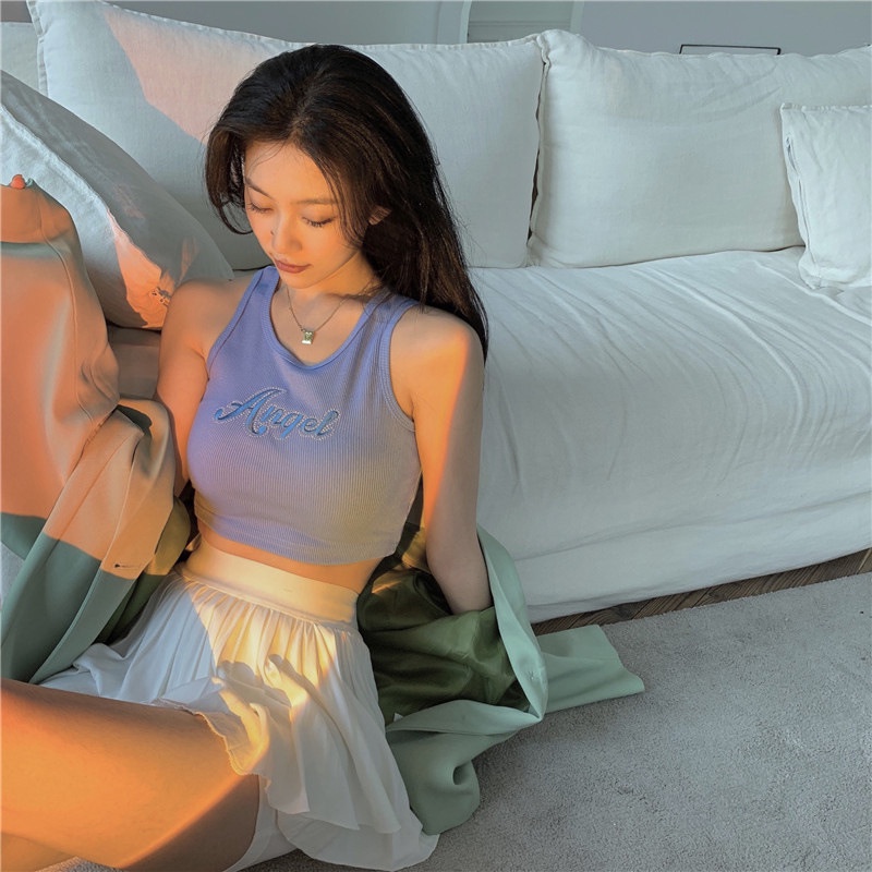 WANG JIAO ZHAN Áo Hai Dây Ngắn Phong Cách Hàn Quốc