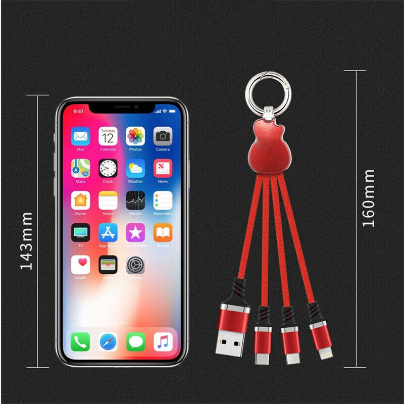 3 in 1 Usb Charging Cable Guitar Design Keychain Data Line ❤HT