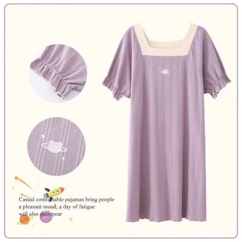 Đầm Ngủ Tay Ngắn 100% Cotton Thời Trang Mùa Hè Dễ Thương Xinh Xắn Cho Nữ
