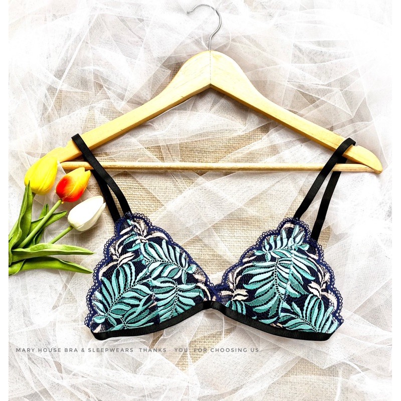 Bộ Đồ Lót Ren Mút Ngực Quần Đùi Lá Xanh | BigBuy360 - bigbuy360.vn