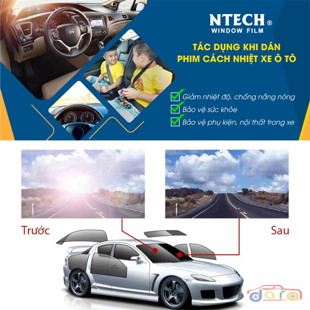 Phim cách nhiệt Ntech BLU65 nhập khẩu Hàn Quốc khổ 1m x 0,92m, dùng cho ô tô và nhà kính, bảo hành chính hãng 10 năm