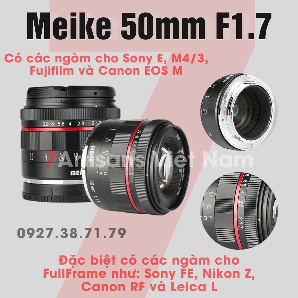 Ống kính Meike 50mm F1.7 Full-Frame và APS-C cho Fujifilm, Sony E/FE, Canon EOS M, Nikon Z, Canon RF, Leica L và M4/3