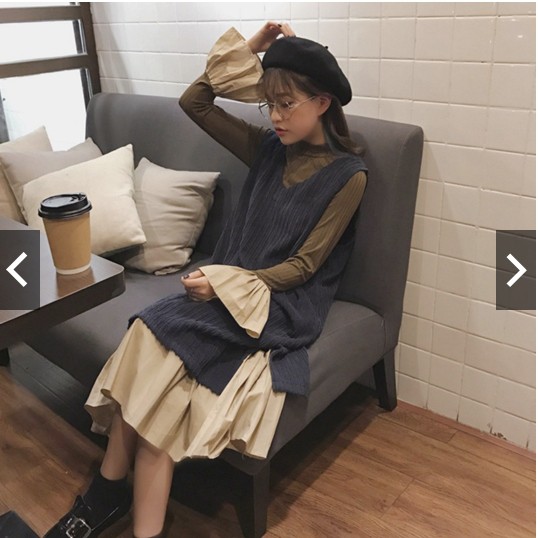 Đầm nữ dáng dài len gân thu đông Emilyshop