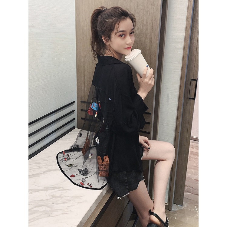 Áo Sơ Mi Dài Tay Phối Lưới Thêu Họa Tiết Mới Thời Trang Mùa Hè Cho Nữ 2022