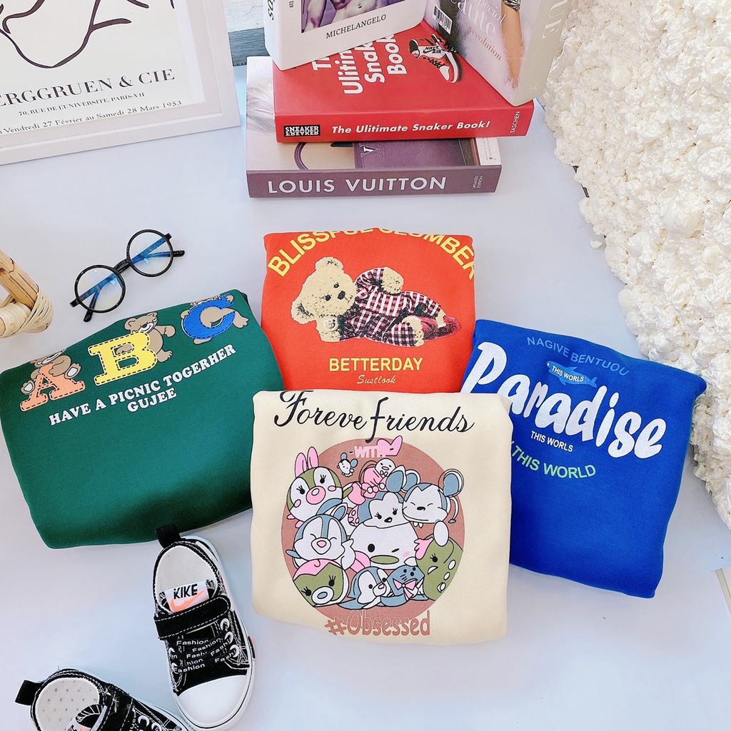 Áo nỉ tàu, áo sweater thu đông cực đáng yêu cho bé trai gái 8-20kg