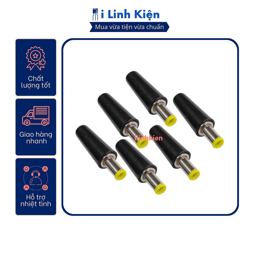 Jack nguồn DC đực 5.5x2.1mm / 5.5x2.5mm loại tốt lõi nhựa vàng