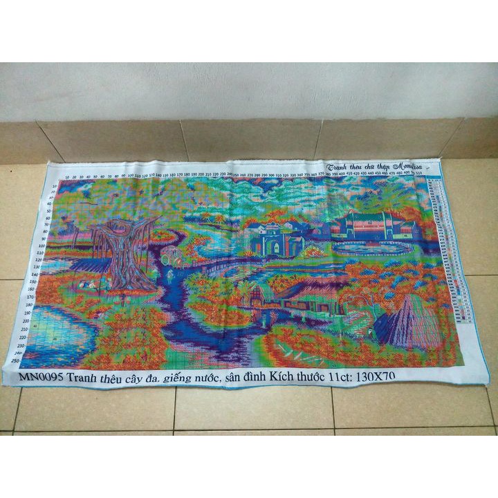 Tranh thêu chữ thập phong cảnh làng quê cây đa giếng nước sân đình MN0095 MN0096 MN0097 LV3311 LV3310 LV3312