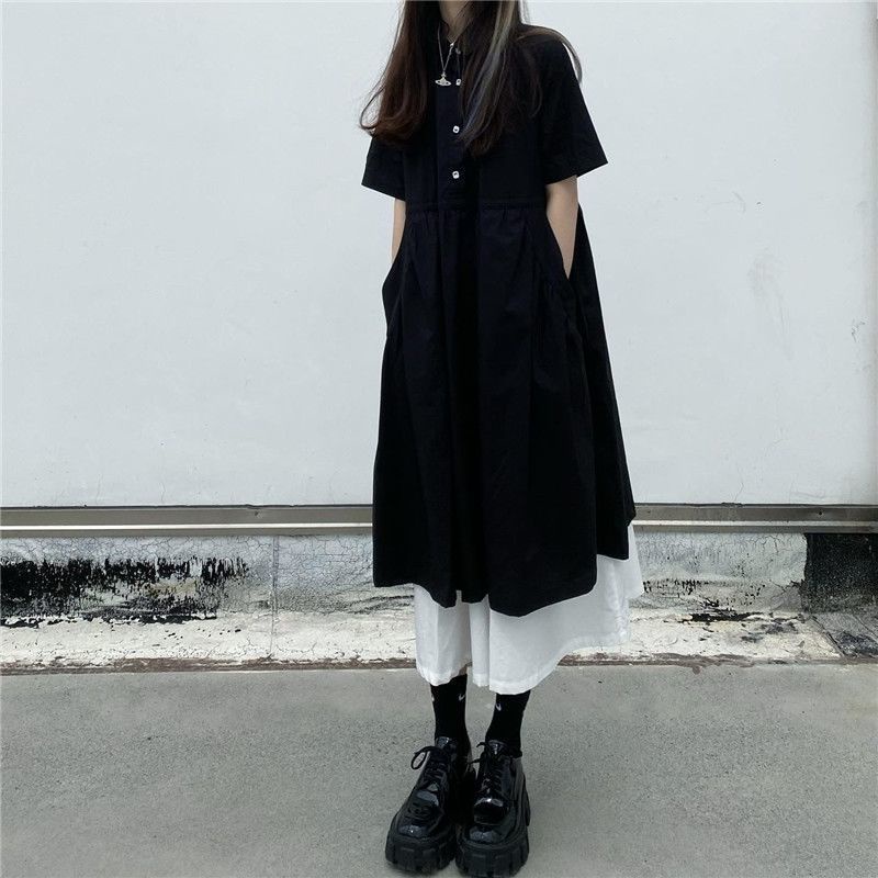 Đầm Giả Hai Mảnh Cổ polo Dáng Rộng Cỡ Lớn 2-300 Jin Thời Trang Mùa Hè Cho Nữ