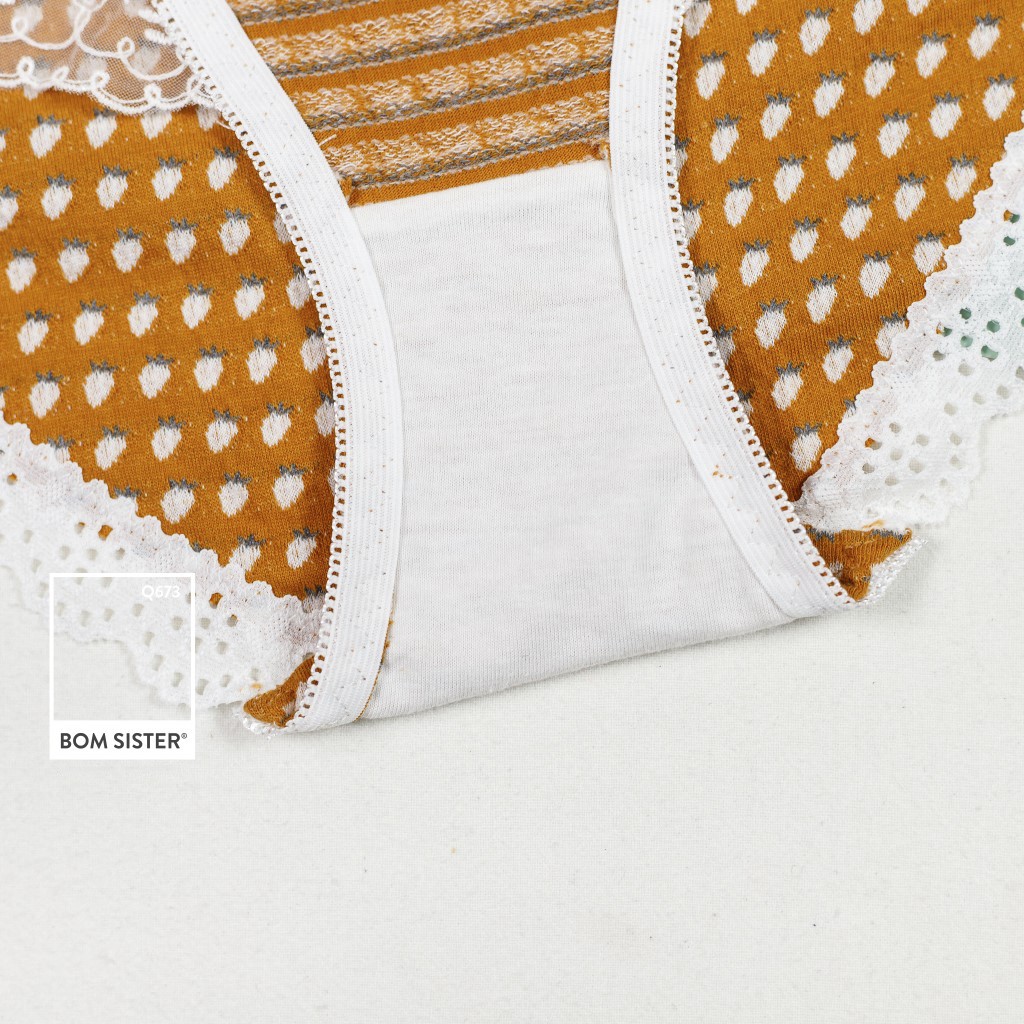 Quần Cotton Phối Lưới Đính Nơ Hoạ Tiết Trái Dâu Lưng Vừa BOM SISTER Q673 | BigBuy360 - bigbuy360.vn