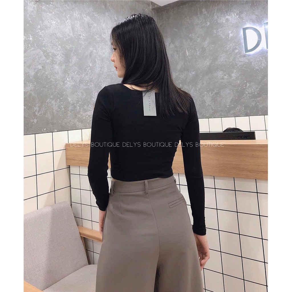 Quần ống rộng nữ lưng cao Delys quần suông xám ghi đá vải tuyết mưa mềm