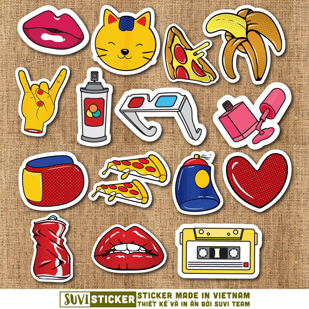 Sticker Pop Art 2chống nước sticker dán laptop, điện thoại, đàn guitar, mũ bảo hiểm, vali. MSP: V21