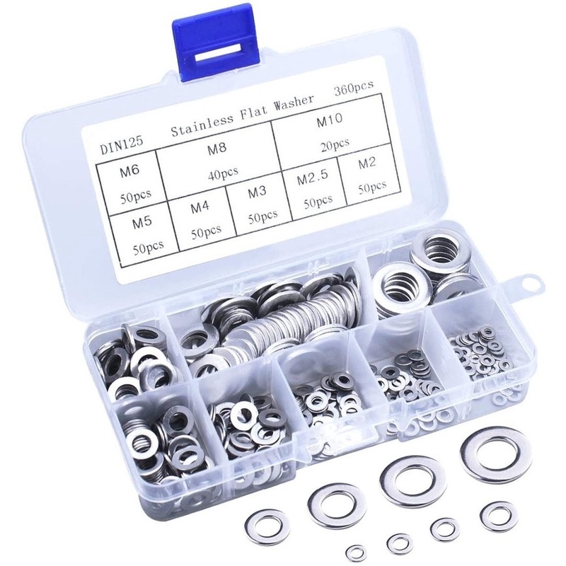 Set 360 Vòng Đệm M2 M2.5 M3 M4 M5 M6 M8 M10 Bằng Thép Không Gỉ Chuyên Dụng