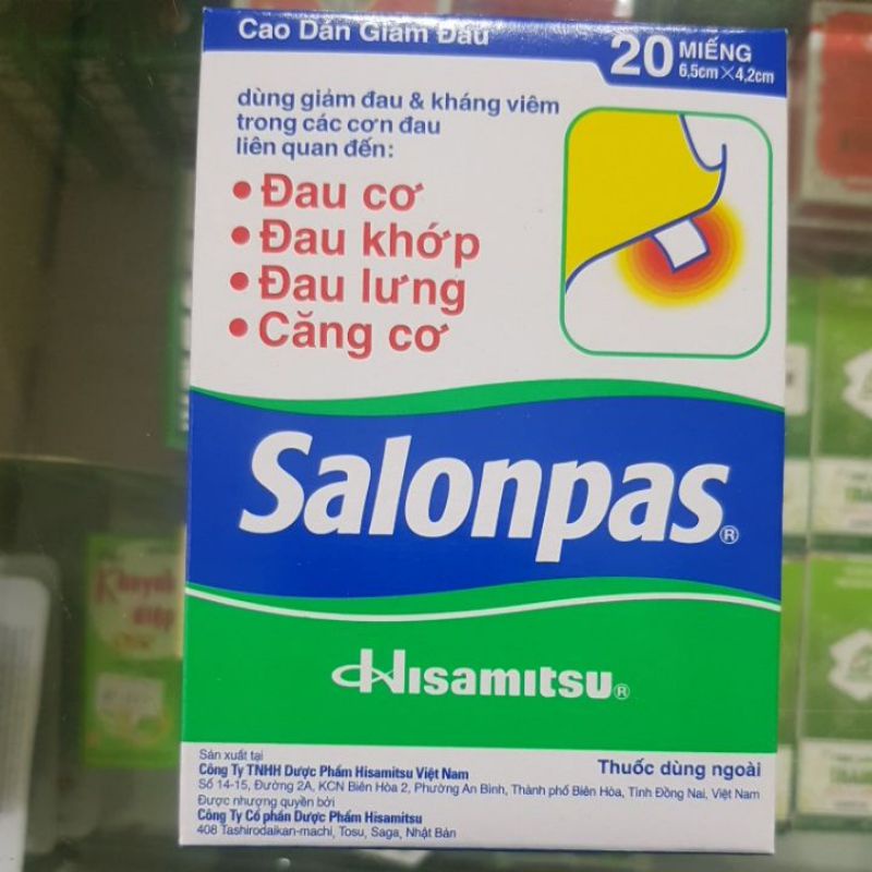 Miếng dán Salonpas Giảm đau cơ, đau khớp, đau lưng, đau vai, đau đầu, đau răng