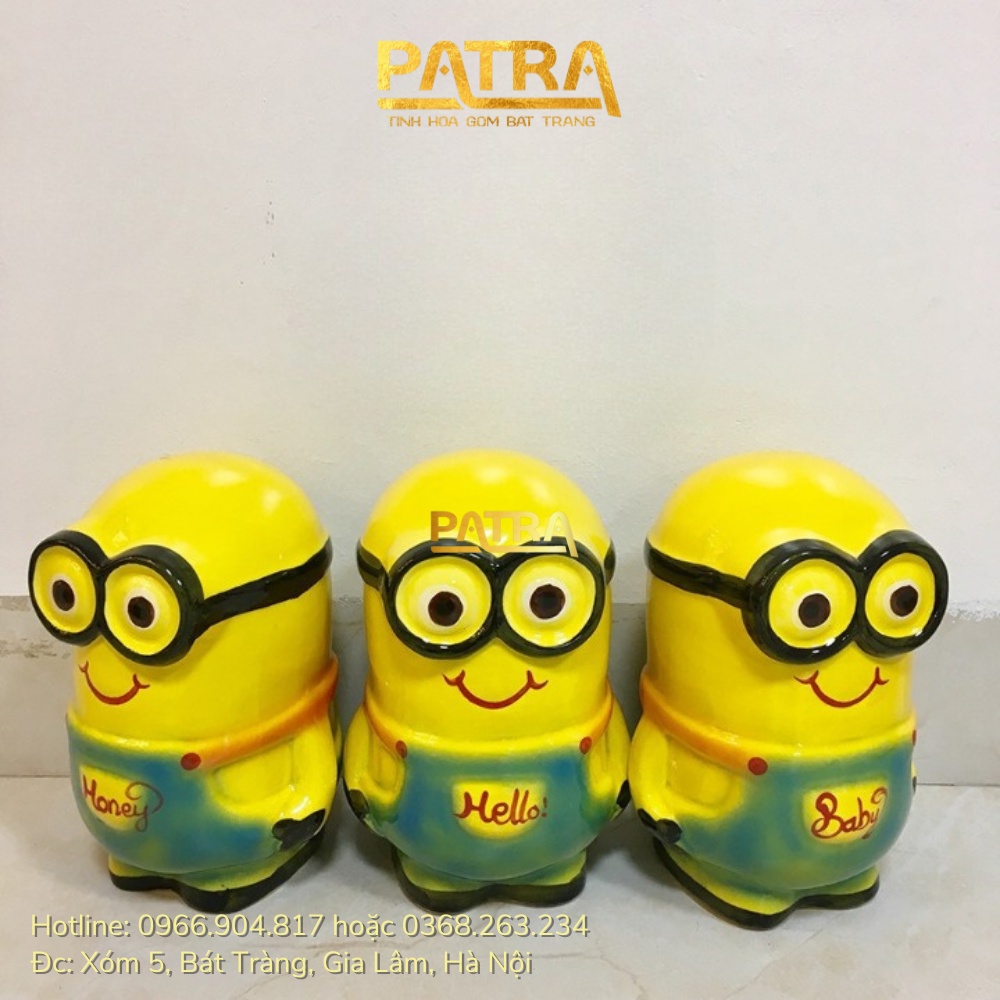 Lợn đất tiết kiệm tiền cho bé, heo đất tiết kiệm gốm sứ Bát Tràng chính hãng hình minion dành cho bé