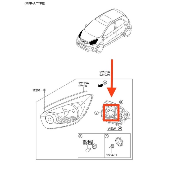 Nắp chụp đuôi đèn pha 4 chấu hàng chính hãng Morning 2012-2018, Grand I10, Rio... 921401W000
