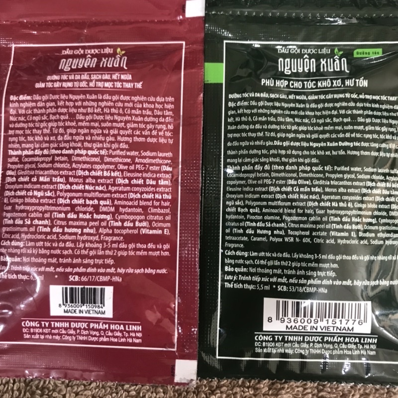 1 gói dầu gội Nguyên Xuân 6,5ml( 2 màu xanh đỏ )