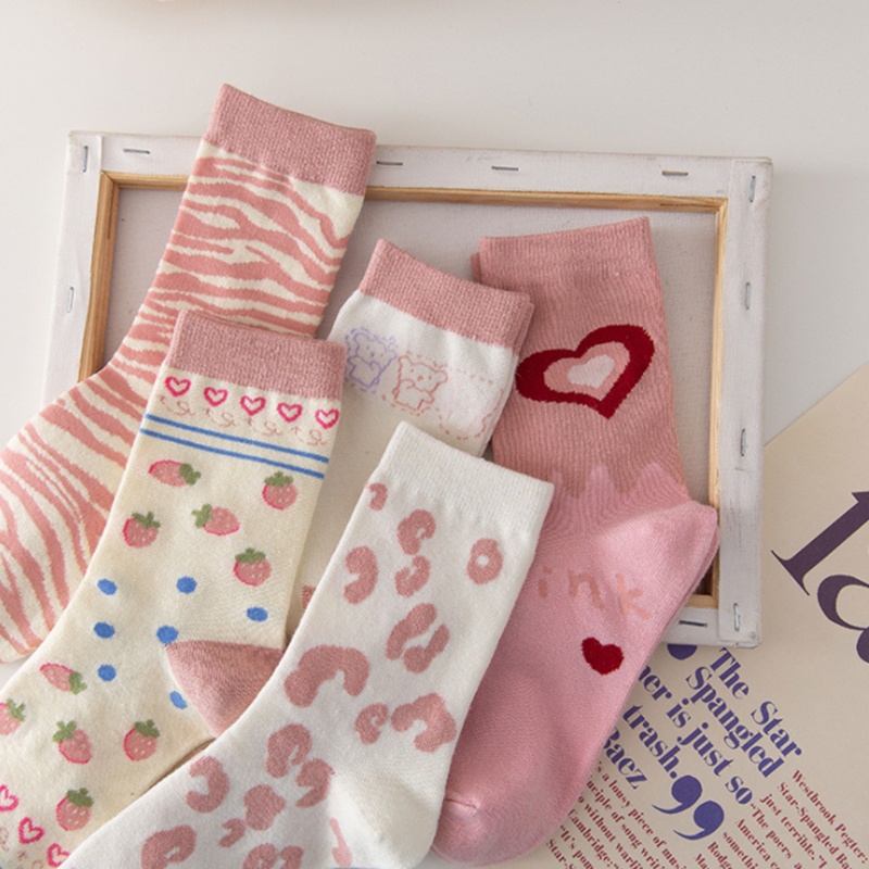 Vớ Cotton Cổ Thuyền In Họa Tiết Báo Hồng / Dâu Tây Dễ Thương Phong Cách Harajuku Nhật Bản Cho Nữ