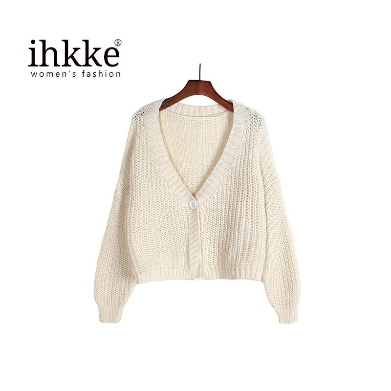 ihkke Áo khoác cardigan dệt kim dáng rộng thiết kế thanh lịch dành cho phái nữ