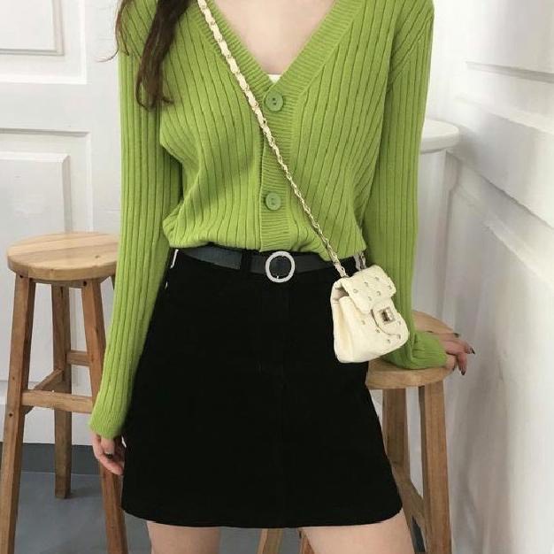 Áo Khoác Len Cardigan Gân 3 Khuy Cổ V Tay Dài Hàng Quảng Châu | Smide Clothing