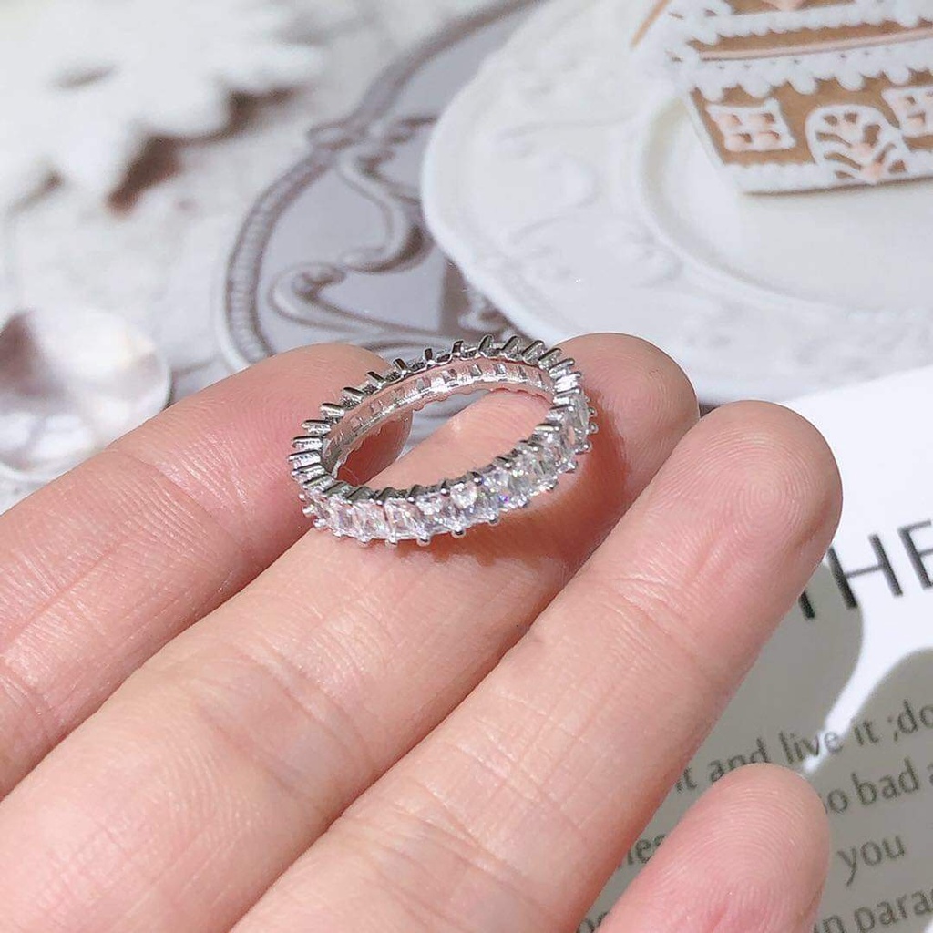 Nhẫn bạc nhẫn một hàng đá tròn Full đá Van Jewelry V10012 sáng lấp lánh kiểu dáng sang trọng