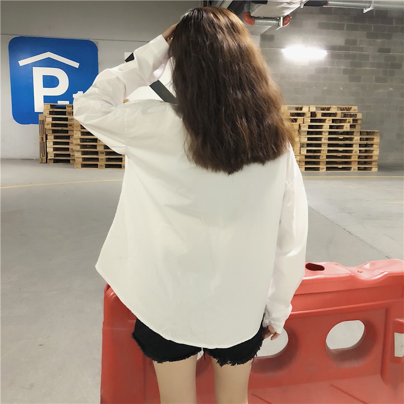 sơ mi ulzzang áo sơ mi nữ trắng dáng dài giấu quần kèm cavat kẻ | BigBuy360 - bigbuy360.vn