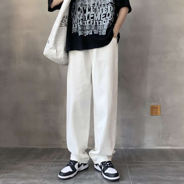 Quần Jeans Trắng Dày Dặn Ống Rộng Phong Cách Hàn Quốc Cho Nam