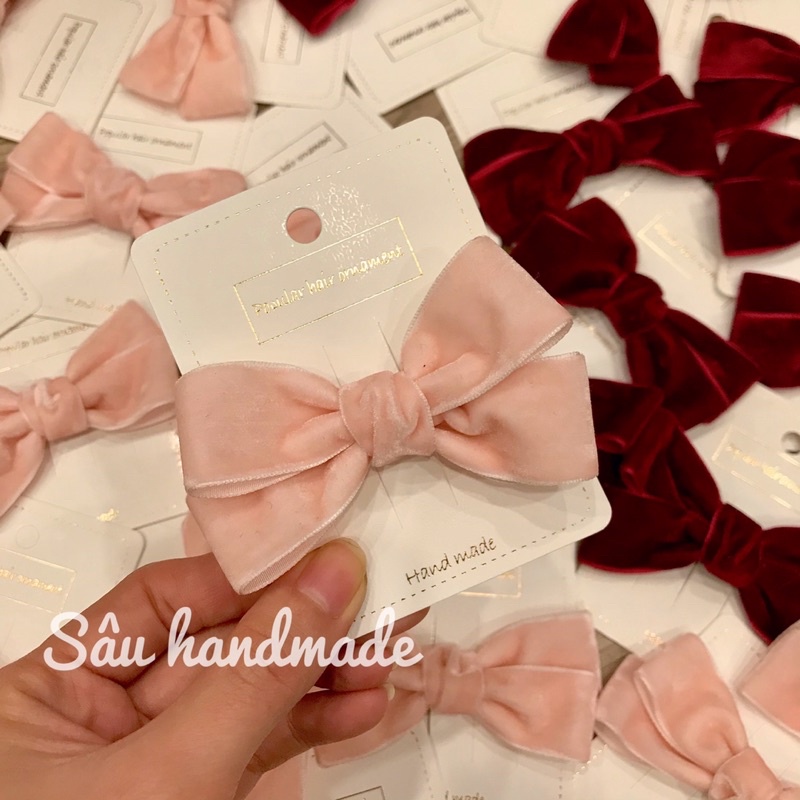 Kẹp tóc nơ nhung handmade cho bé