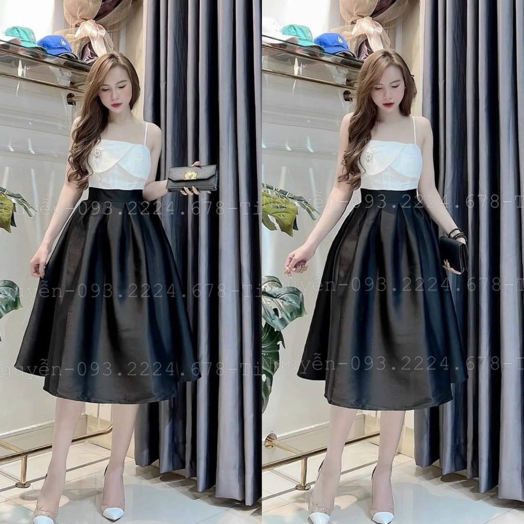 Đầm nữ hai dây nơ ngực Tapta tùng xòe sang chảnh giúp nàng nổi bật dạo phố, dự tiệc