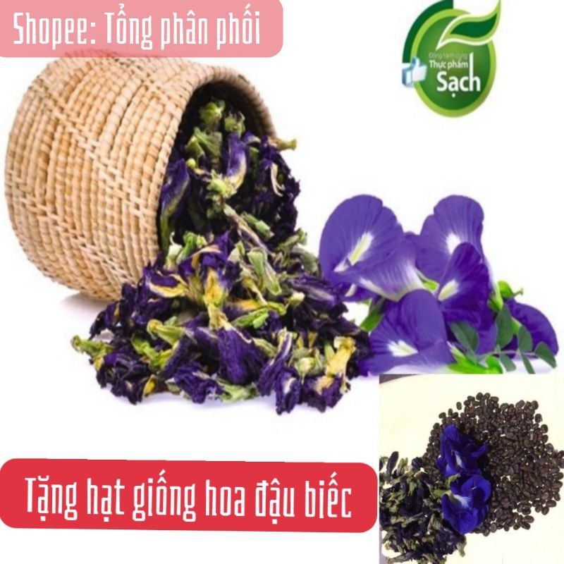 (100g tặng hạt giống)Hoa đậu biếc sấy khô loại A cuống xanh100g