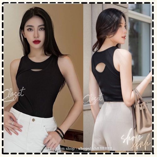 Áo Len Body Nữ Khe Tim Khoét Ngực Khoét Lưng Cổ Tròn Dễ Mix Đồ