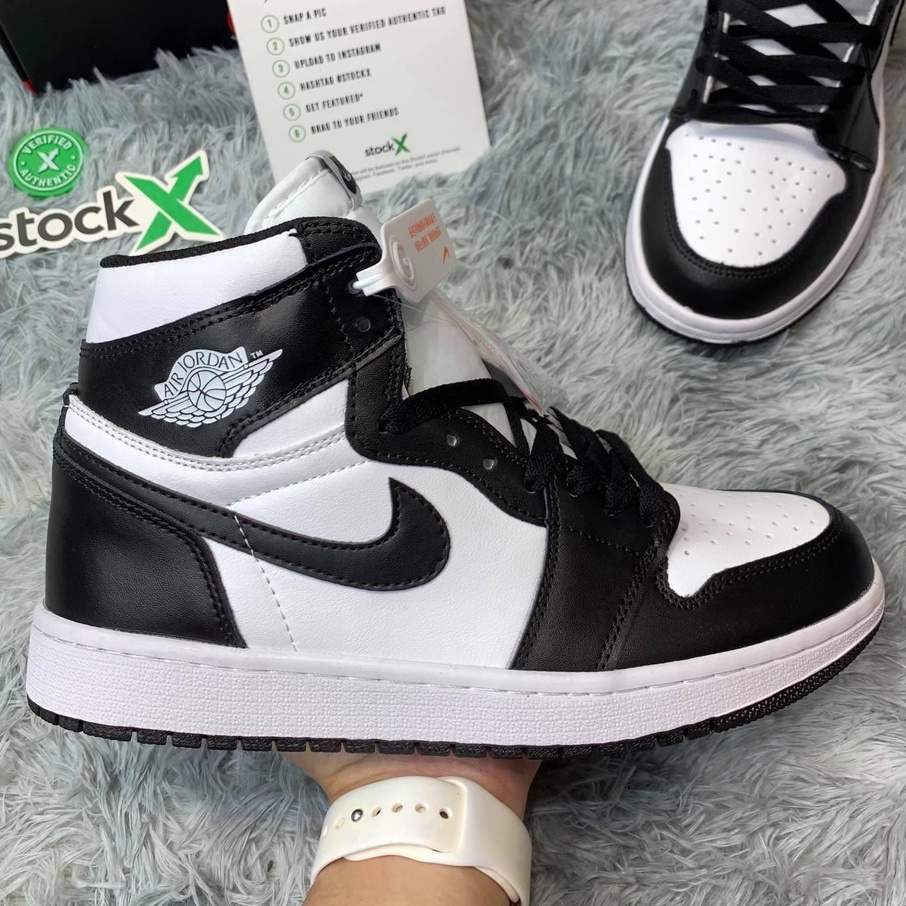 giày jordan cổ cao đen trắng nam nữ, air jordan 1 high panda da nhăn sc